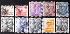 Sellos: 1044, 1045,1047, 1048, 1049, 1051, 1052, 1053, 1054 Y 1056, DIEZ SELLOS USADOS DE CADA UNO, FOTO
